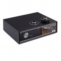Ruark Audio R710 CD Hi-Fi Console Satin Charcoal lacquer cabinet with Walnut slat trim